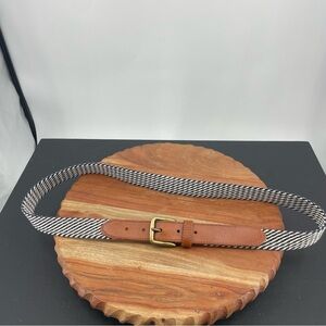 H&M Belt Navy Cream Diagonal Striped Buckle Leather Trim Golf 39-43” XL-XXL